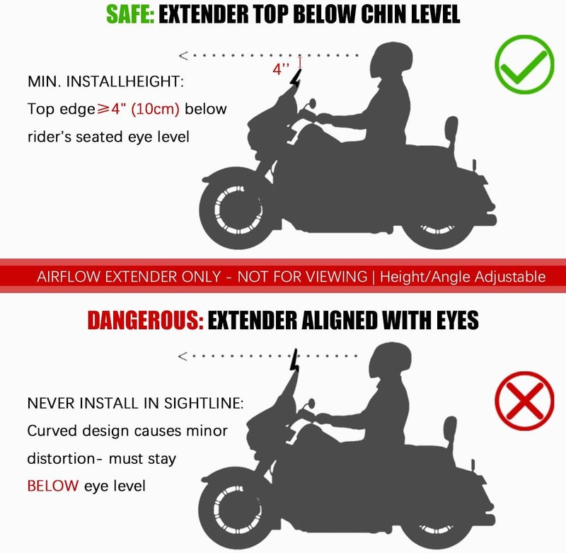 KICRY Motorcycle Windshield Extension Small Airflow Extender Only - Not for Viewing Adjustable Clip on Windscreen Spoiler Deflector Universal Fit (Clear) - Image 2